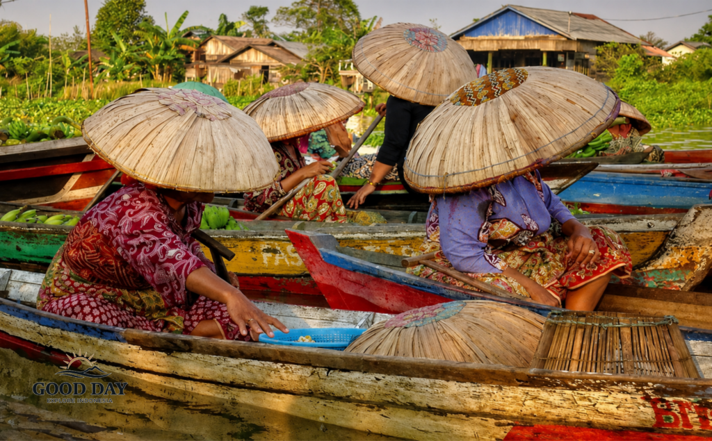 Traditional floating market boats in Banjarmasin South Kalimantan