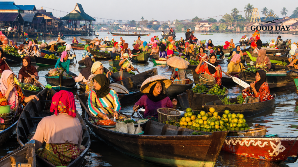 Local traders selling fresh produce at Banjarmasin floating market