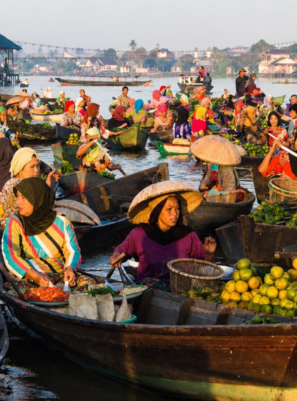 Local traders selling fresh produce at Banjarmasin floating market