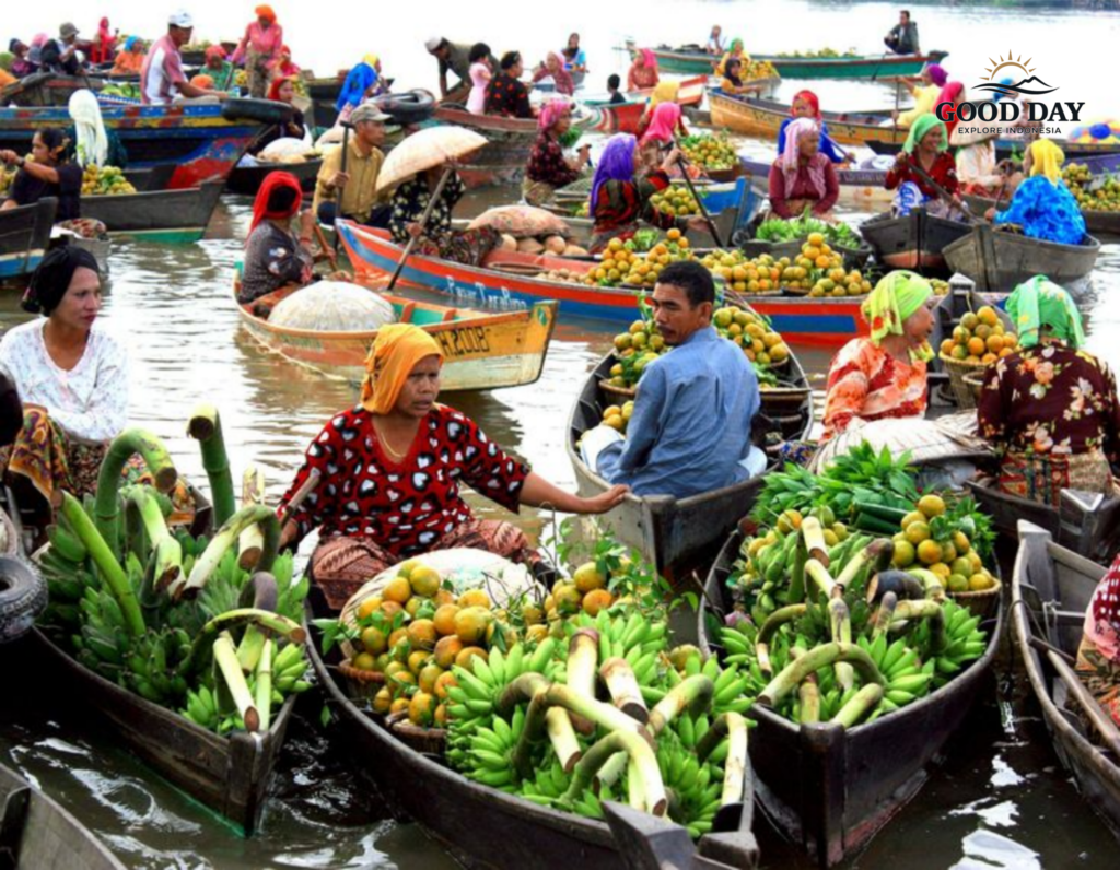 Local traders selling fresh produce at Banjarmasin floating market