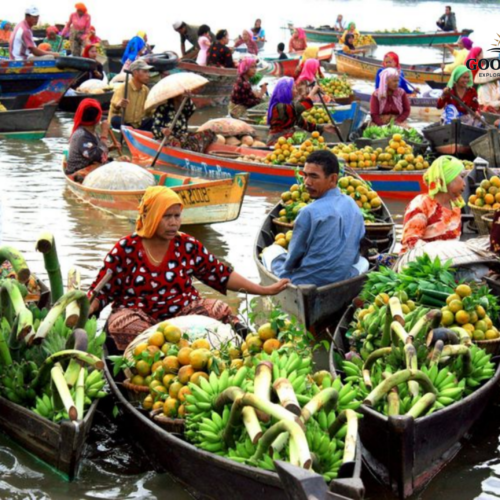 Local traders selling fresh produce at Banjarmasin floating market