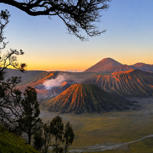 Active volcano crater at Mount Bromo East Java