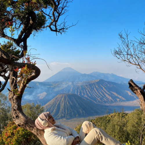 Sunrise view of Mount Bromo volcano in East Java Indonesia