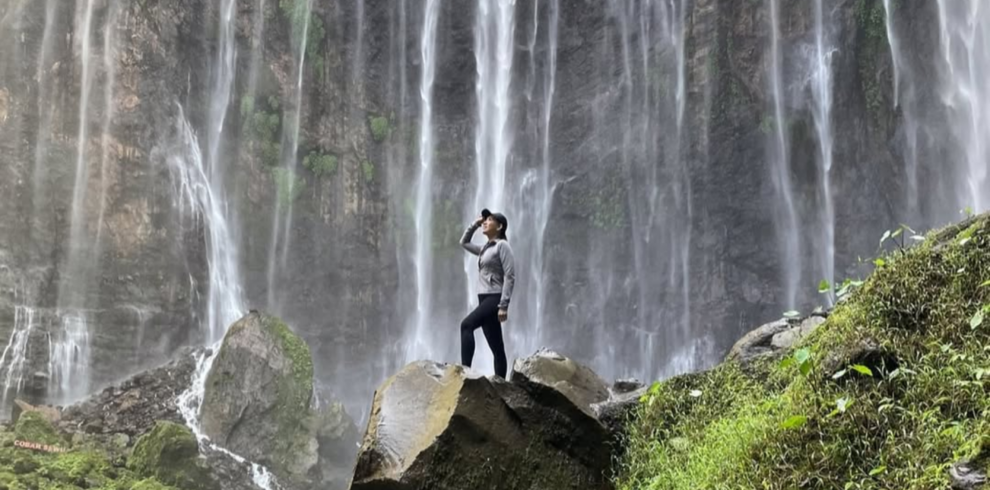 Instagrammable view of Tumpak Sewu waterfall in Indonesia