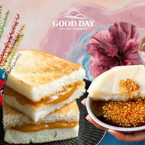 Good Day Jakarta Day Motorbike Food Tour featuring traditional Indonesian foods including Kaya Toast, Kue Mipan, and Es Selendang Mayang