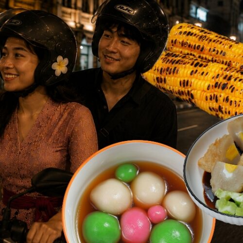 Yogyakarta Night Motorbike Food Tour with Good Day local guide tasting authentic street food including wedang ronde and pempek while exploring Jogja by motorbike