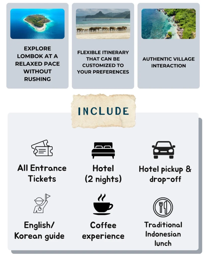 Tetebatu Tour Lombok featuring rice terraces, Tetebatu Waterfall, Burung Walet Waterfall, Monkey Forest, local coffee experience, Sasak village, and Mount Rinjani viewpoint on a private walking tour.