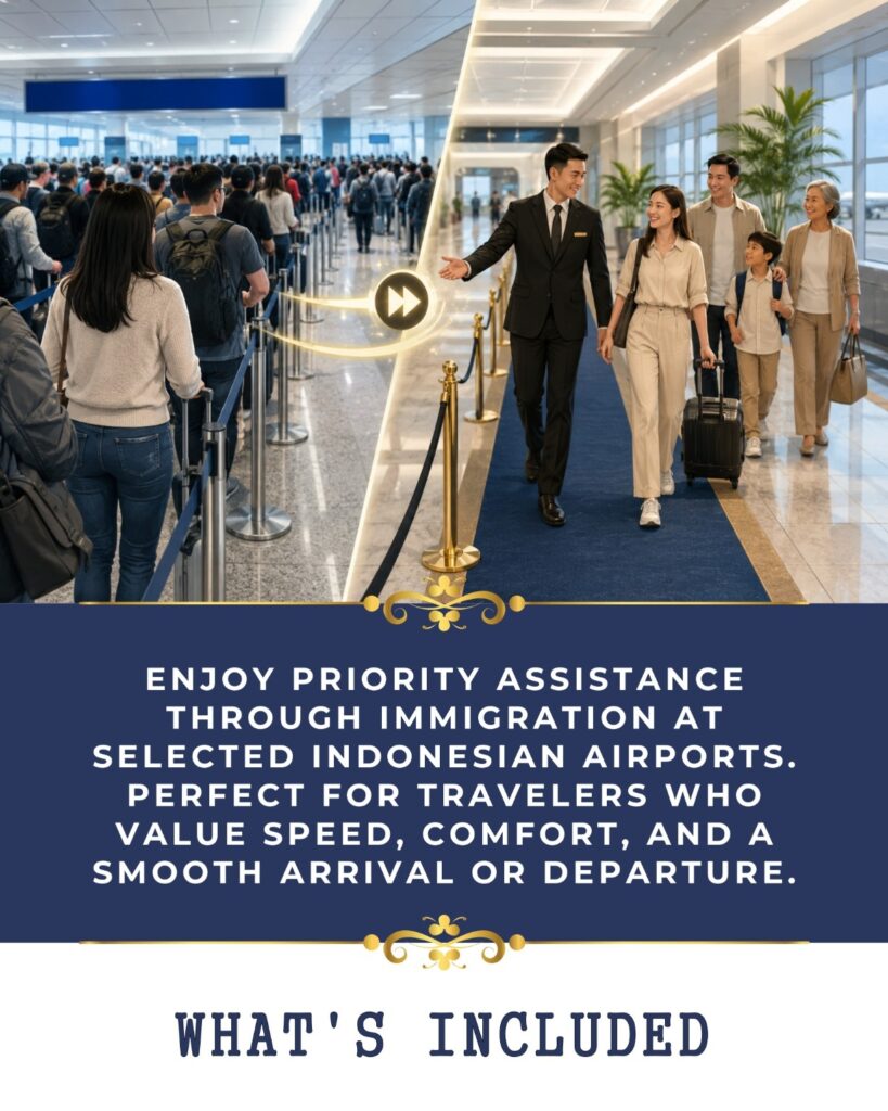Good Day Tour Fast Track Airport Service in Indonesia with professional airport assistant providing priority immigration assistance, meet and greet service, English and Korean support, and faster airport arrival experience.