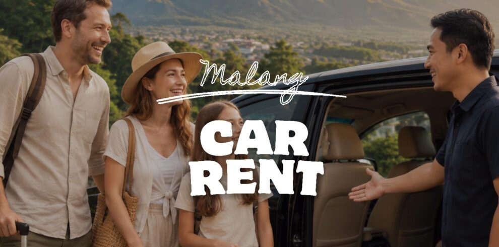 Private car rental with driver in Malang, East Java, Indonesia, welcoming travelers for airport transfer, city tour, Batu tour, Mount Bromo tour, and customized private transportation.