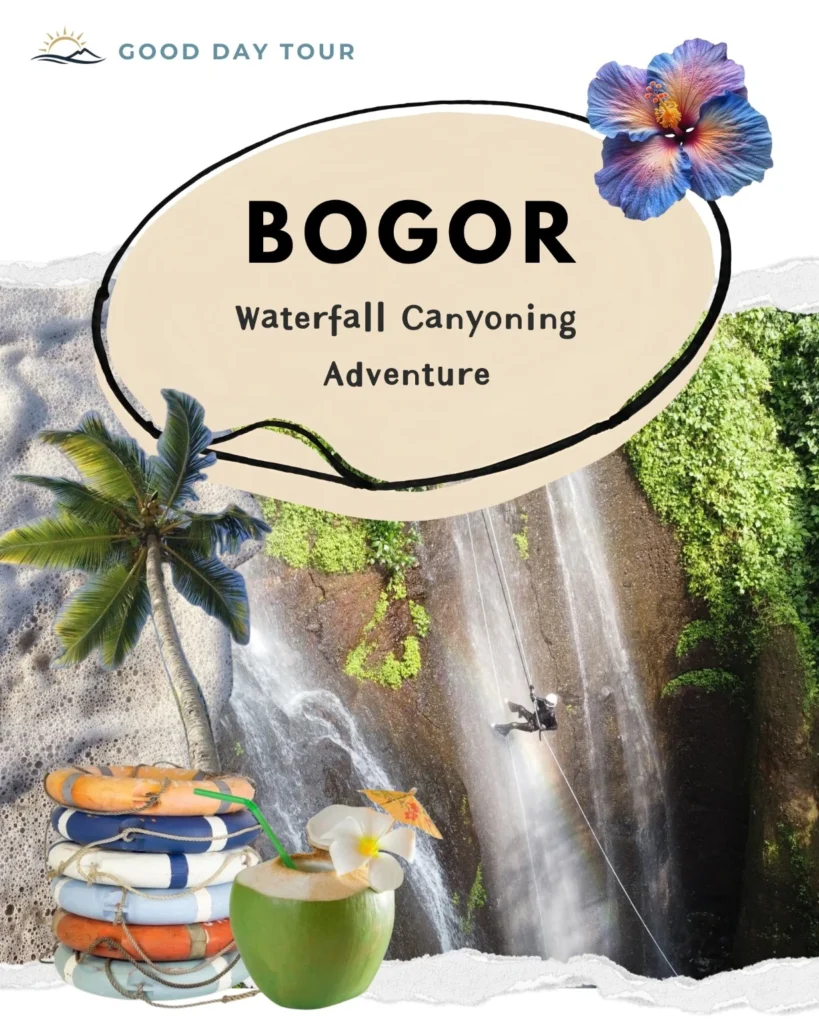 Professional waterfall canyoning adventure in Bogor, Indonesia with private hotel pickup from Jakarta, certified canyoning guides, rappelling experience, and Good Day Tour.