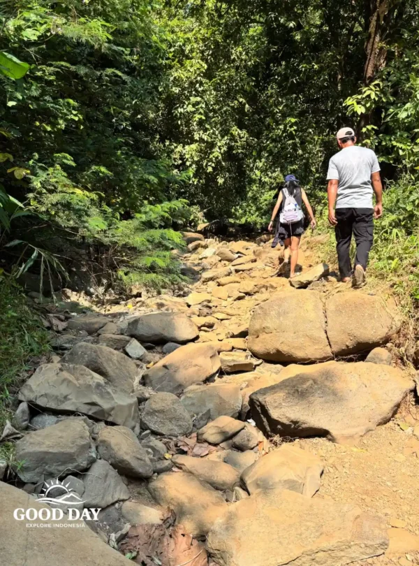 Travelers exploring Geopark Ciletuh in West Java on a one-day trip from Jakarta with Good Day Tour, featuring spectacular waterfalls, rainforest, cliffs, and UNESCO Global Geopark landscapes.