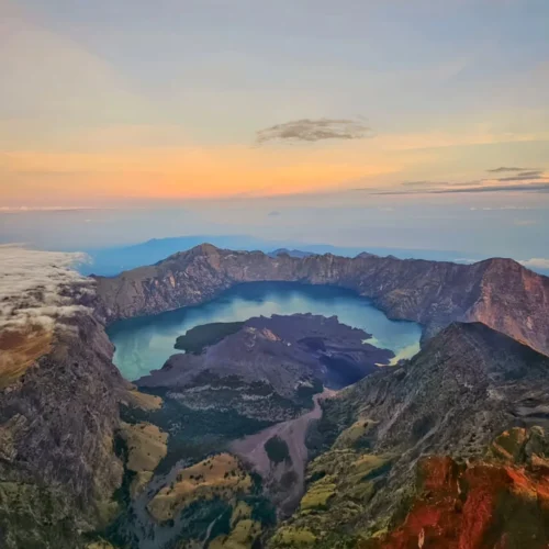 Mount Rinjani and scenic mountain landscape in Lombok, Indonesia
