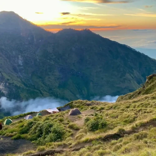 Mount Rinjani and scenic mountain landscape in Lombok, Indonesia