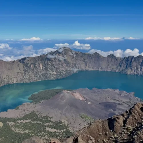 Mount Rinjani and scenic mountain landscape in Lombok, Indonesia